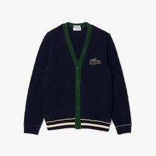 Load image into Gallery viewer, Unisex Lacoste V-neck Cable Knit Organic Cotton Cardigan
