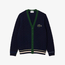 Unisex Lacoste V-neck Cable Knit Organic Cotton Cardigan