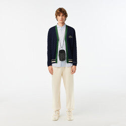 Unisex Lacoste V-neck Cable Knit Organic Cotton Cardigan